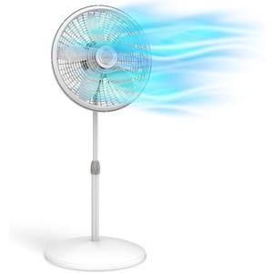 Lasko Oscillating Pedestal Fan, Adjustable Height, 3 Speeds, for Bedroom, Living Room, Home Office and College Dorm Room, 18", White, 1820, 2.3
