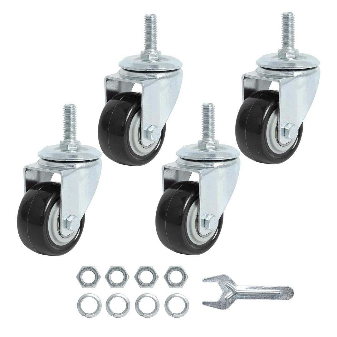 Finnhomy Stem Caster Wheels 2 Inch Heavy Duty Threaded Swivel Casters 5/16" -18 x 1 Set of 4 Premium Polyurethane Wheels PU Anti-wear Smooth Casters, Black