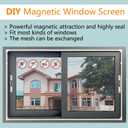 Magnetic Window Screen, DIY Window Screen for House Adjustable Fiberglass Mesh White Frame Grey Net Self Adhesive Easy Installation (35"x57"(89x145cm))