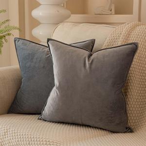 JUSPURBET 28x28 Pillow Covers Set of 2 Decorative Throw Pillow Covers Case for Couch Sofa Bed Soft Velvet Cushion Covers with Hidden Zipper for Home Decor Living Room,Gray