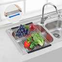 Large Telescopic Drain Rack Roll Up Rack Heat-Resistant Dish Drainer Kitchen Sink Rack Over the Sink Dish Drying Rack Stainless Steel Dish Rack (18 Tube 21.25''x12.79'')