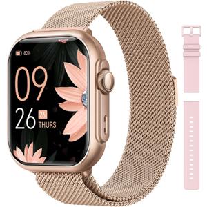 Smart Watch for Women for iPhone&Android: 100 Day+Battery Life, Smart watch(Answer/Make Calls) with 24/7 SpO2 Sleep Heart Rate Monitor,5ATM Waterproof,Fitness Tracker with 120+ Sport,Reloj Gold Pink
