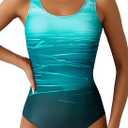 Aleumdr Womens Color Block Print One Piece Swimsuits Athletic Training Swimwear Bathing Suits, Size Large