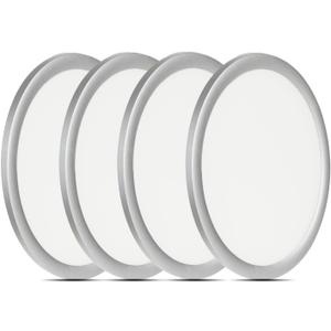 Wembanma Flush Mount LED Lighting Round  8 Inch Dimmable 5CCT Ultra Thin Surface Mount Light, No Flicker and Edgelit Flat Panel Light for Wet Location, 8 Inch 4Pack Silver