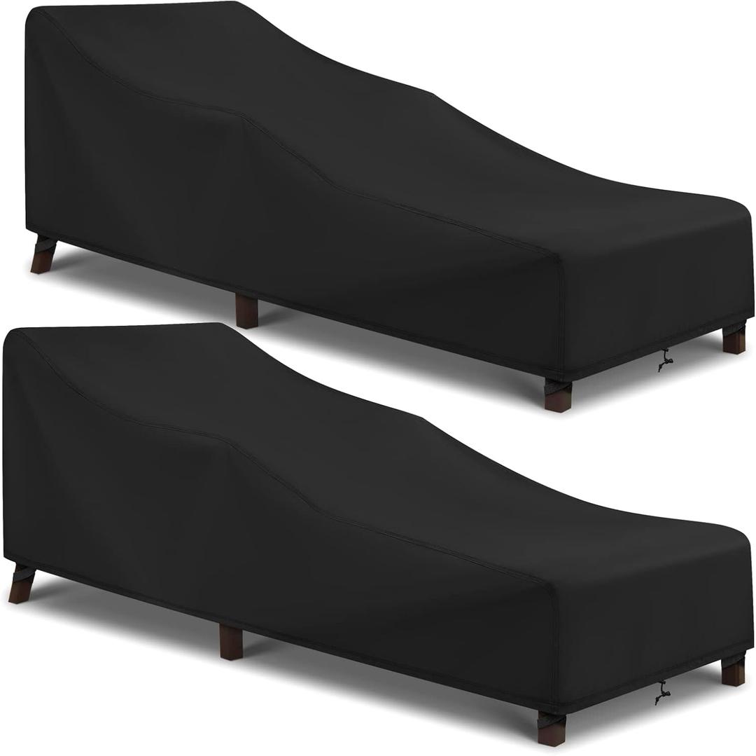Waterproof Patio Chaise Lounge Cover, 2 Pack of Pool Lounge Chair Covers for Outside Stackable Cushions and Outdoor Furniture, 80" x 30" x 26" H, Black