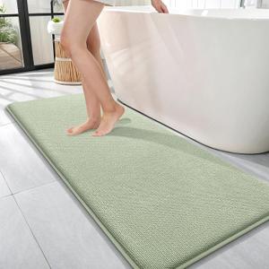 OLANLY Thick Memory Foam Bath Mat Rug 47x17, Extra Soft Absorbent Bathroom Rug, Quick Dry Bath Mats, Non-Slip, Machine Washable Carpet for Bathroom, Tub and Shower, Home Decor Accessories, Sage Green
