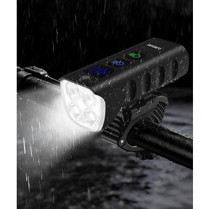 Front Bike Light or Front Headlight & Back Taillight Set, 2000 Lumens Super Bright Road Mountain Ebike Lights, Rechargeable & 6400mAh Ultra-Long Battery Life, 13 Lighting Modes,Front Bike Light