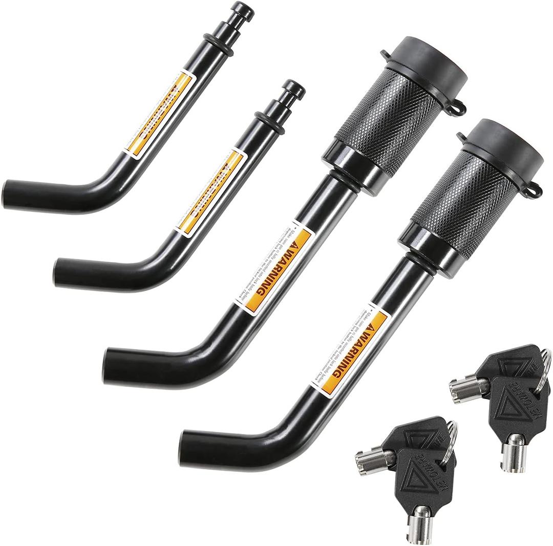 METOWARE Trailer Hitch Locks, 1/2" and 5/8" Diameter Dual Bent Pins for Class I-IV Hitches, Anti-Theft Hitch Lock for 1-1/4" 2" and 2-1/2" Receiver, Fits Towing Trailer Truck Car Boat RV (2 Pack)