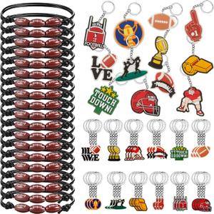 Henoyso 72 Pieces Football Birthday Party Favors Set Football Keychains Bulk with Adjustable Bracelets Sports Themed Charm Key Chains Bracelets Gifts for Sports Birthday Party Supplies