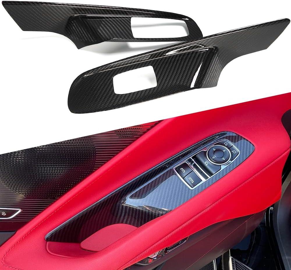 Car Window Lift Switch Panel Cover Trims for Corvette C8 2020 2021 2022 2023 2024, Genuine Carbon Fiber Interior Window Button Frame- C8 Coupe ONLY