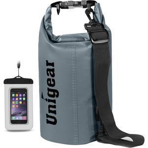 Unigear Dry Bag Waterproof, 2L/5L/10L/20L/30L/40L Floating and Lightweight Bags for Kayaking, Boating, Fishing, Swimming and Camping with Waterproof Phone Case (Gray)