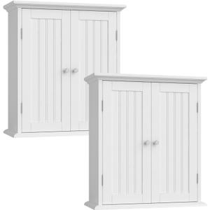 ChooChoo Bathroom Wall Cabinet Set of 2, Over The Toilet Space Saver Storage Cabinet, Medicine Cabinet with 2 Door and Adjustable Shelves, Cupboard, White