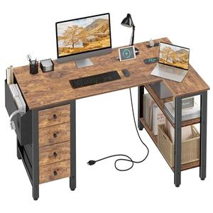 Amazon.com: Lufeiya L Shaped Desk with Drawers & Storage Shelves, 47 Inch Small Reversible Corner Desk with Power Outlet for Home Office Bedroom, L-Shaped Gaming PC Computer Desks with Fabric Drawer, Rustic Brown : Home & Kitchen