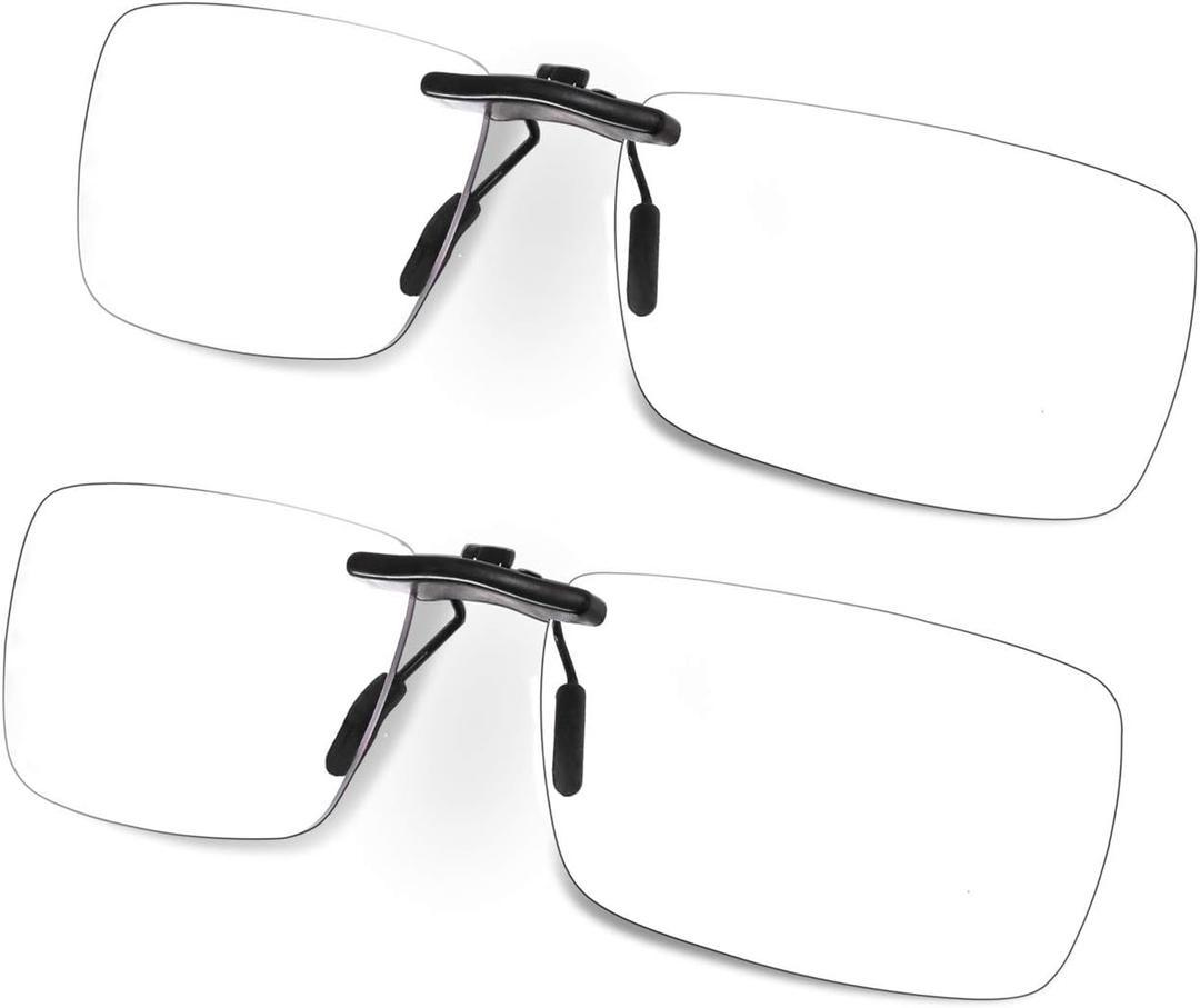 FONHCOO Clip-on Blue Light Blocking Glasses Night Driving Sunglasses 2 Pack Lens over Prescription Glasses for Women Men (2 Pack Transparent Blue Light Blocking Lens)