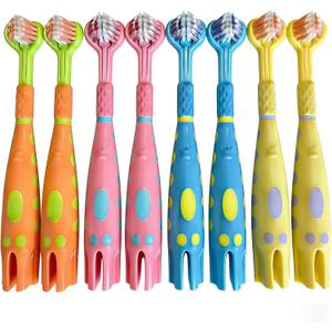 Toddler Toothbrush 8 Pack, Ultra Soft Bristles Kids Toothbrush for Ages 3-12 Years, 3-Sided Design with Tongue Scraper, Non-Slip Handle,Colorful Oral Care Set for Boys & Girls. (8)