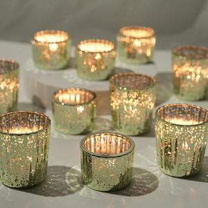 Green Votive Candle Holders Set of 10, Wedding Centerpiece Table Decorations,Glass Candle Holders for Home Decor,Tea Light Candle Holder for Table Centerpiece Thanksgiving Christmas Decor (10, Green)