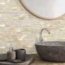 VAOVI Backsplash Tile Peel and Stick Kitchen Stone Subway Linear Mosaic Bathroom Shower Wall Waterproof(10pcs,Beige)