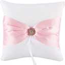 he andi 7.8" Satin Artificial Diamond Decoration Wedding Ring Bearer Pillow (Pink)