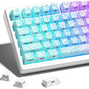 HITIME XVX Shine Through Keycaps w/IMD Tech, Custom Ice Crack Keycaps 60 75 100 Percent, White Key Cap Set 118 Keys Lines Backlit, OEM Profile Side Printed for Keyboards