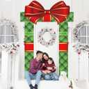 3Pcs Christmas Door Decorations Gift Box Porch Banners Xmas Gift Box Bowknot Door Hanging Banners Christmas Porch Signs Backdrop for Holiday Party Indoor Outdoor Home Wall Decor (Green Plaid)