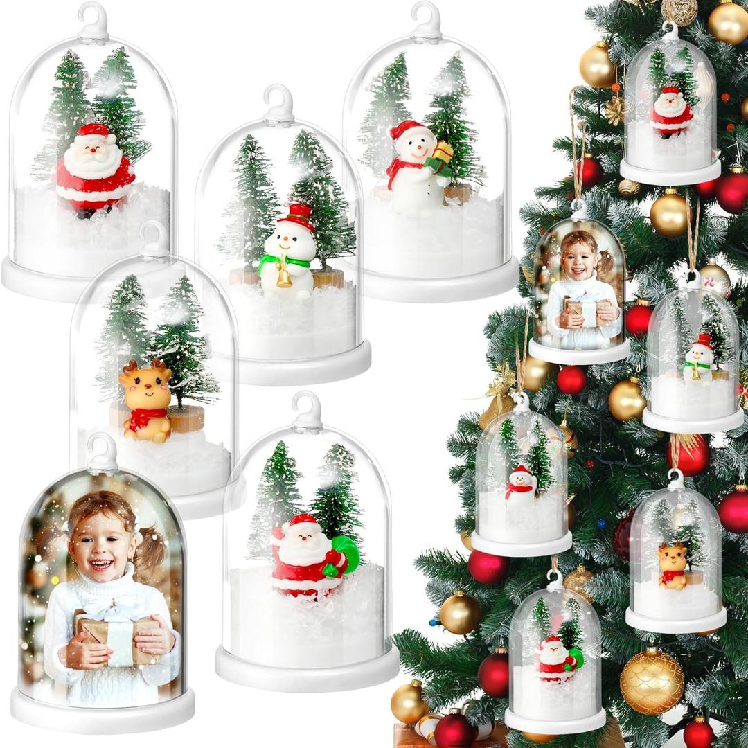 Vercraft 6 Sets Christmas Snow Globe Kit for Christmas Tree Ornaments DIY Craft Photo Clear Hanging Snowglobe Includes Xmas Tree Mini Snowman Artificial Snow for Winter Home Wonderland Party Decor