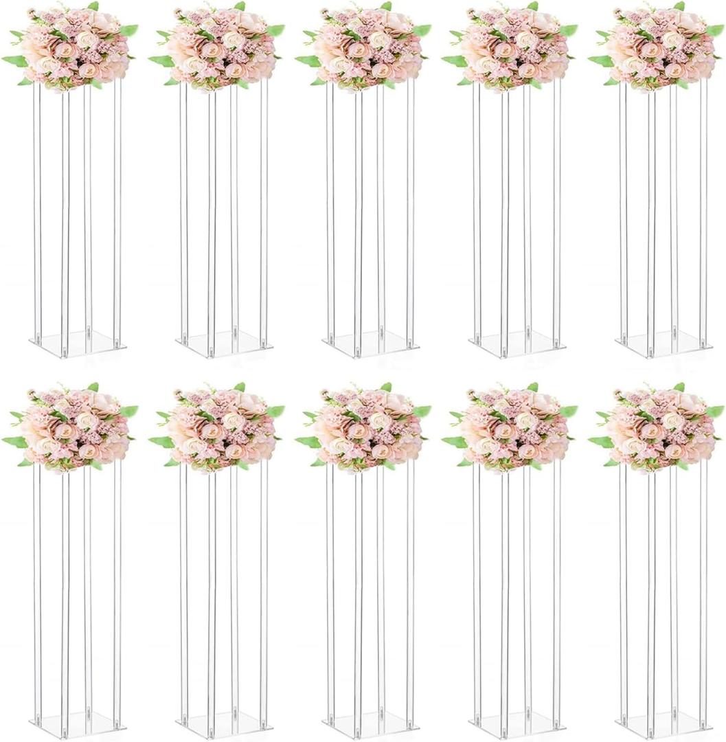 10 Pcs Wedding Centerpieces Acrylic Vases Clear Column Flower Vase Stands 7.87'' x 7.87'' x 31.5'' Rectangular Flower Display Table Stands for Wedding Party Events Reception Table Decor