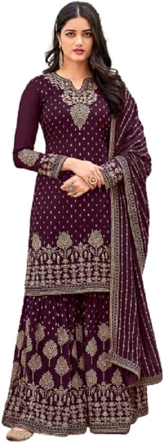 Heni Fashion Indian/Pakisatni Party/Wedding Wear Readymade Sharara Salwar Kameez/Salwar Suit for Women (Large, Purple)