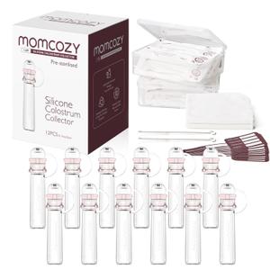 Momcozy Colostrum Collector Reusable Breast Milk Collector with Storage Case and Cotton Wipe, Portable Colostrum Container BPA Free, Multi-Use Collector 5ml-12pcs (12 Count)