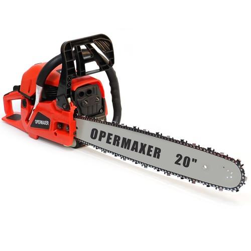 OPERMAXER 58CC 20 Inch 2Cycle Gas Powered Chainsaw, 12500r/min 3.8 HP Chainsaw Gas Powered, Low Kickback, AntiVibration, Protective Design for Wood Cutting(Red)
