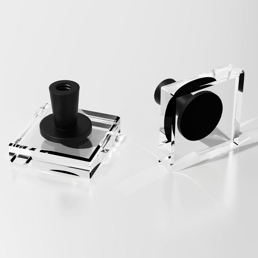 Crystal Brushed 8 Cabinets Pulls Knob, Kitchen Cabinet Drawer Knobs Solid Base Closet Cupboard Dresser Drawers Hardware Handles, Square Bathroom Bedroom Pull Single Hole Satin Brass Knobs (Black-8 pack)