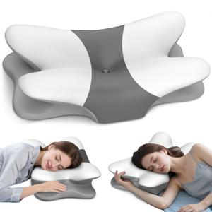 Cervical Neck Pillow for Pain Relief - Ergonomic Side Sleeper Pillow Cooling Memory Foam Pillows for Sleeping, Contour Pillow Orthopedic Bed Pillow for Back Stomach Sleepers(White & Grey)