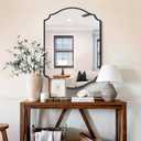 Chende Black Bathroom Mirror for Over Sink, 32'' x 20'' Arched Mirror with Scalloped Frame for Home Decor, Modern Decorative Wall Mirrors for Entryway, Living Room, Dining Room, Bedroom, Fireplace