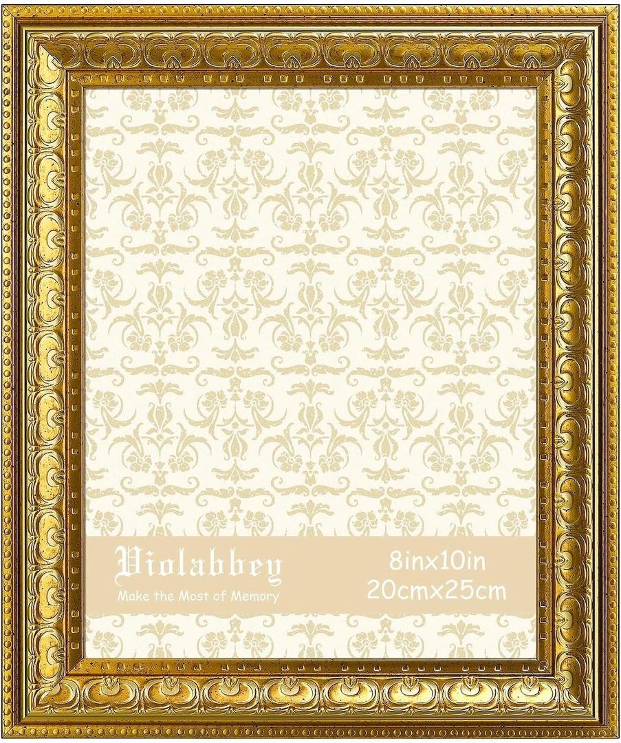 VIOLABBEY 8x10 Picture Frame Gold, Vintage Photo Frame for Wall or Tabletop Display, Classic Design for Office Home Decor, Fits 8X10 Pictures