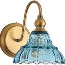 Vintage Blue Glass Lampshade Bedroom Wall Sconces 1-Light Hardwired Wall Mount Bathroom Wall Sconce Light Fixtures for Hallway Kitchen Dress Room