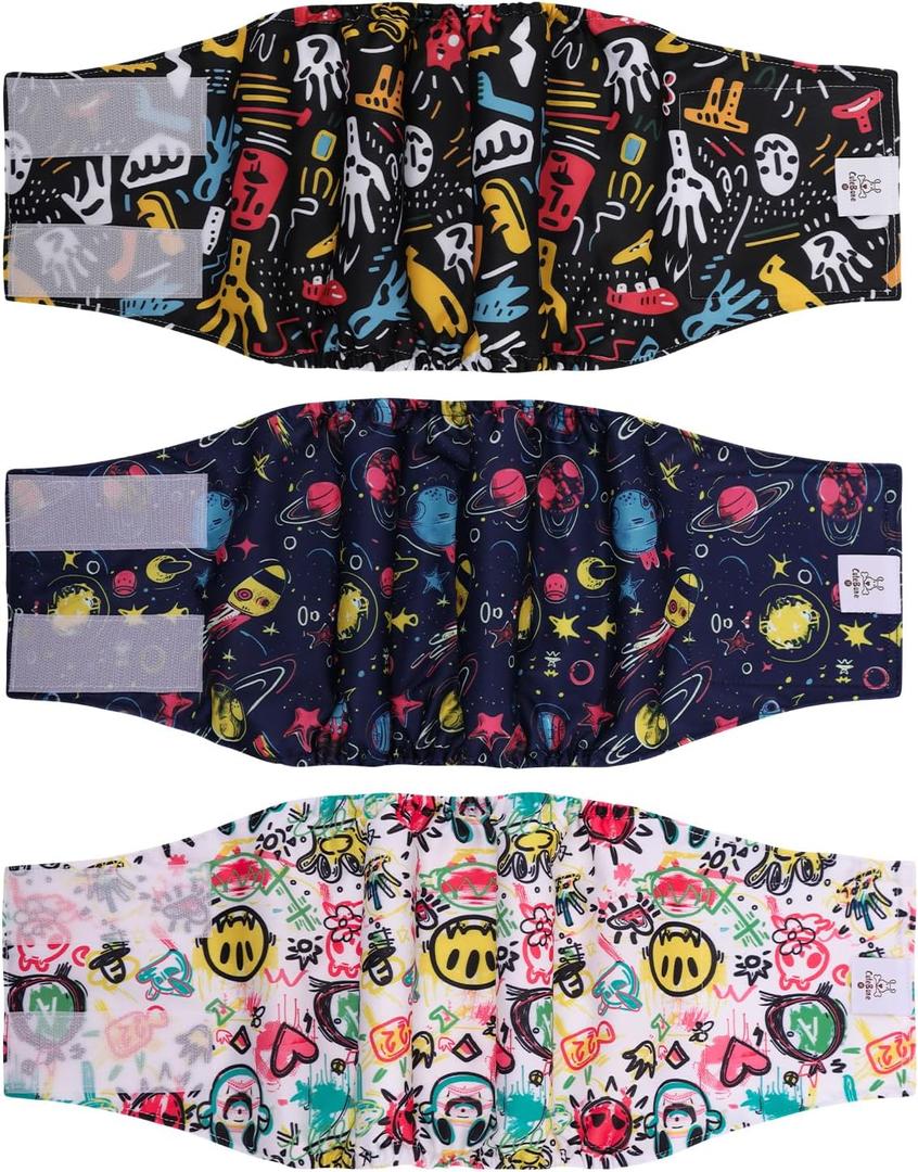 CuteBone Dog Diapers Male Washable Belly Band for Male Dogs Wraps Black 3pcs a Pack DM54L (L(17"-21"))