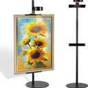 Adjustable Desktop Photo Frame Stand with Magnetic Wall Painting Light, Holds Picture Frames up to 30 Inch,with Rechargeable Battery,Metal Vertical Stand with 3 Color Temperature & 13RGB Poster Lights, for Displaying Picture Frames, Artworks (1 Pack,Black)