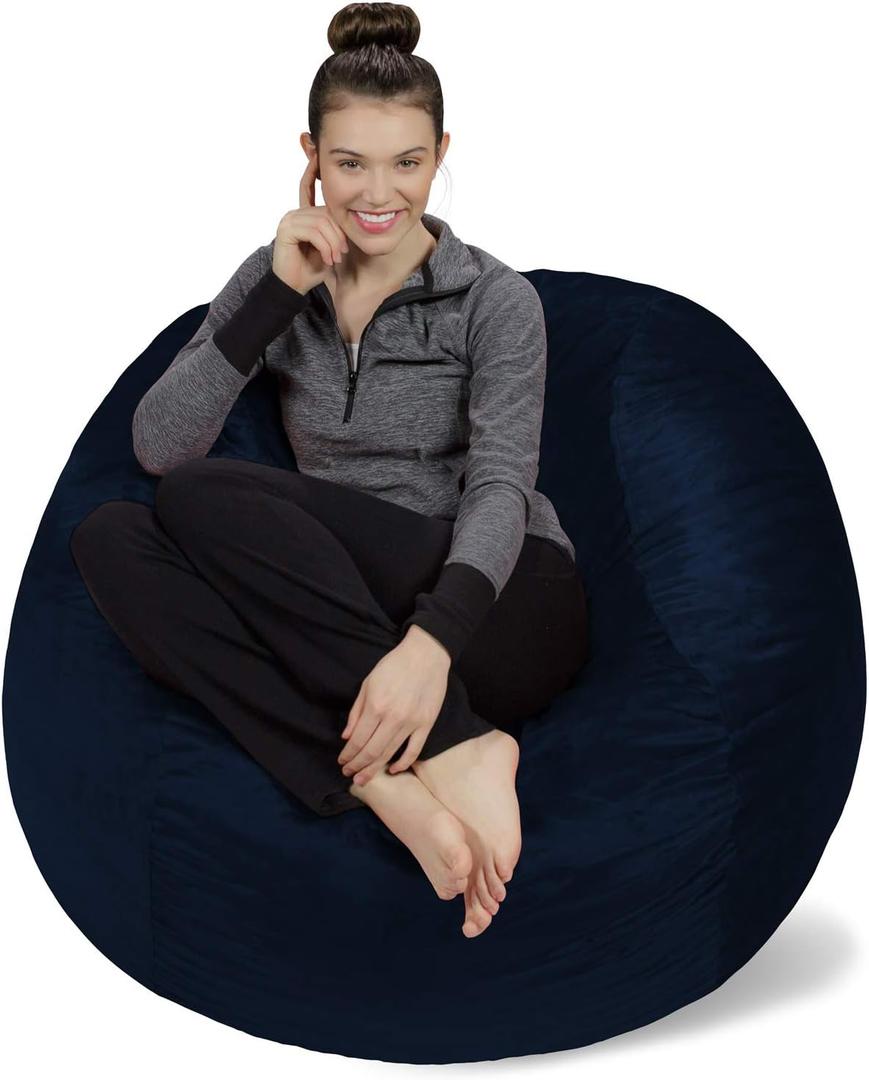 Sofa Sack Bean Bag Chair Cover Only, for Adults and Kids, Without Filling Comfy Fluffy Round or Oval Beanbag Chair Cover Replacement, Lazy Sofa Cover for Reading Chair or Floor Chair, 3 Foot, Navy
