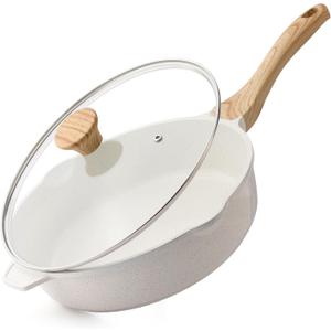 SENSARTE Nonstick Frying Pan Skillet with Lid 3.5/4.5/5QT, Ceramic Saute Pan,Deep Fring Pan Non-toxic Cooking Pot, Stay-cool Handle, Induction Compatible, PFAS Free