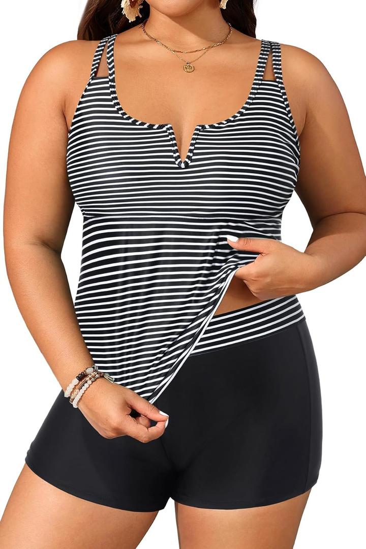 Daci Women's Plus Size Tankini Swimsuit - Two Piece Bathing Suit with Shorts Tummy Control Swimwear with V-Wire 2025, Striped