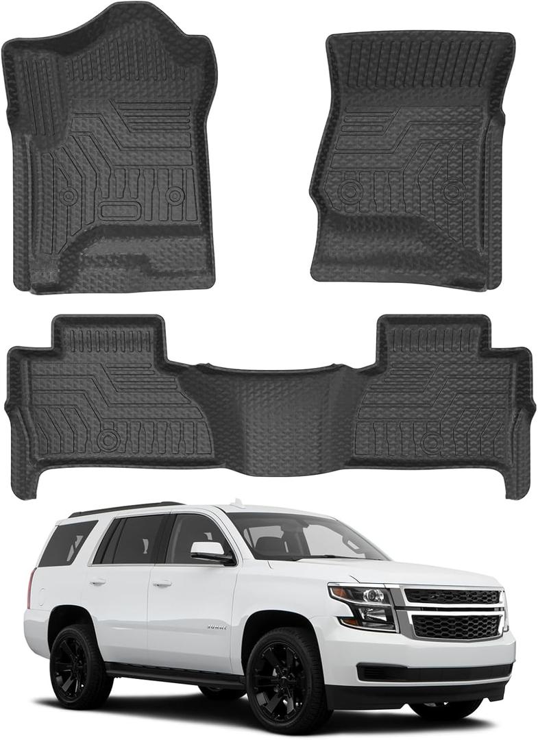 Mixsuper Custom Fit Floor Mats for Chevrolet Tahoe/GMC Yukon 2015-2020, All Weather Floor Liners Durable 1st & 2nd Row Set Black
