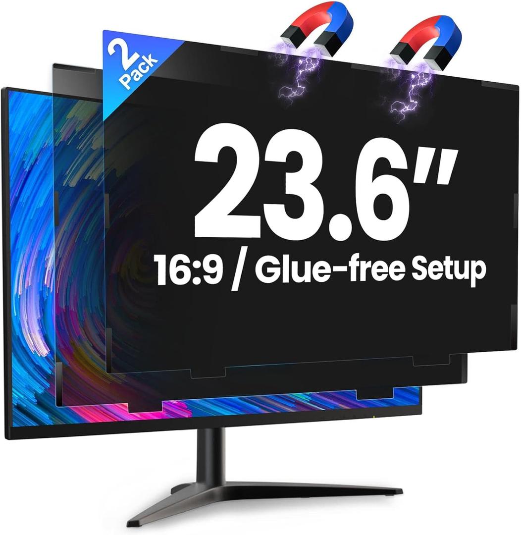 2 Pack Magnetic 23.6 Inch Computer Privacy Screen for Monitor 16:9 Aspect Ratio, Anti-Glare Blue Light Computer Monitor Privacy Shield, Removable Anti-Spy Screen Protector