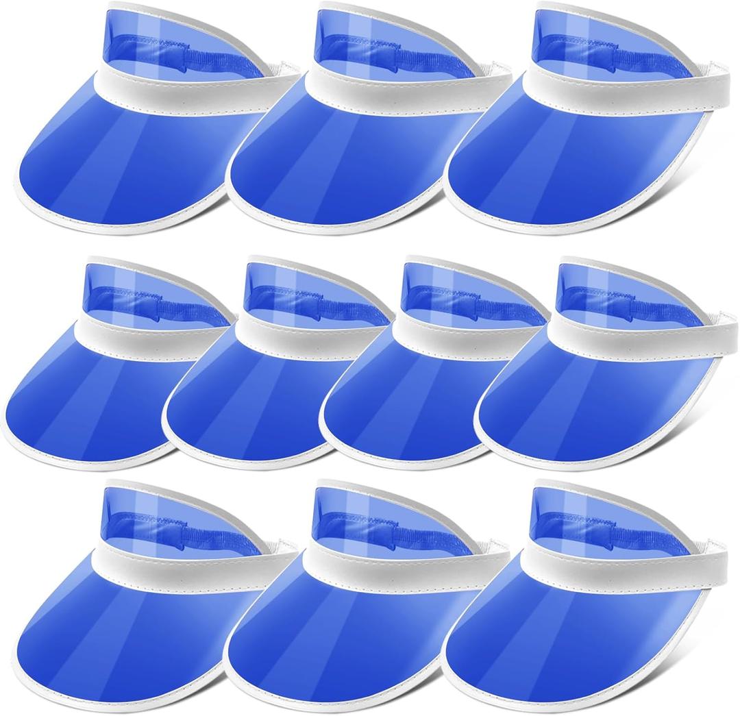 Ultrafun Unisex Candy Color Sun Visors Hats Plastic Clear UV Protection Cap for Sports Outdoor Activities (One Size, Blue-10pcs)