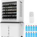 Portable Evaporative Air Cooler w/Humidifier 3Ga Water Tank, 10 Ice Packs, 6 Speeds & 4 Modes, Timer & Remote, Windowless Portable Fan for Bedroom, Home, Office,Black
