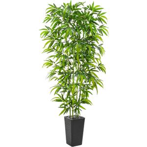 Artificial Bamboo Tree, 6FT Fake Plants Faux Bamboo Plant with Black Square Planter, Artificial Trees Faux Silk Plant with 3 Trunks & Green Lush Leaves for Home Office Indoor Outdoor Decor