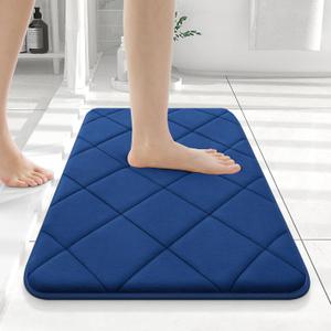 OLANLY Memory Foam Bath Mat 24x16, Ultra Soft and Absorbent Bathroom Rugs, Machine Washable, Comfortable Bath Carpet for Bathroom Floor, Tub and Shower, Navy