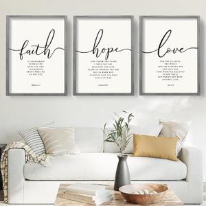 Houmury Set of 3 Framed Farmhouse Bible Verses Wall Decor Sign 11x14 Christian Faith Scripture Wall Art for Home Living Room Bedroom Wall Decor (11"x14" Grey)