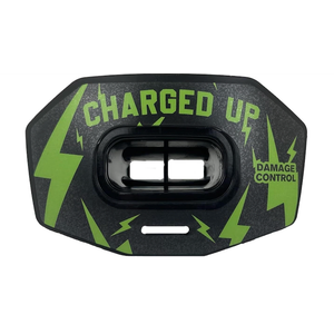 DAMAGE CONTROL Youth Football Mouth Guard  Breathable No Boil Mouthpiece, Protects Lips & Teeth, Works with Braces, Includes Helmet Strap  Sports Gear & Accessories (Charged Up)