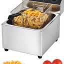 Deep Fryer with Basket, 1700w 19.7Qt Oil Tank/ 8.8Qt Basket, 0.6mm Thickened Stainless Steel Countertop Electric Fryer for Home and Commercial Use, Oil Fryer with Double Overheat Protection