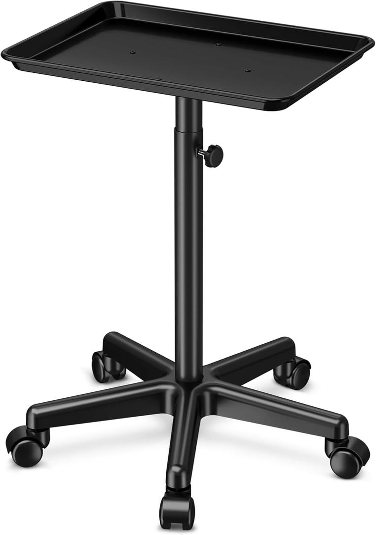 Salon Tray on Wheels - Premium Aluminum Tattoo Tray Rolling Trolley - Adjustable Salon Service Rolling Tray Hairdresser Cart with Clinic Spa Rolling Tray Wheels (Black)