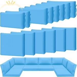 Patelai 14 Pcs Waterproof Outdoor Patio Cushion Covers Replacement 24 x 24 UV Proof Wicker Sofa Sectional Seat Slipcovers for Rattan Sectional Set Supplies, Covers Only (Bright Blue)